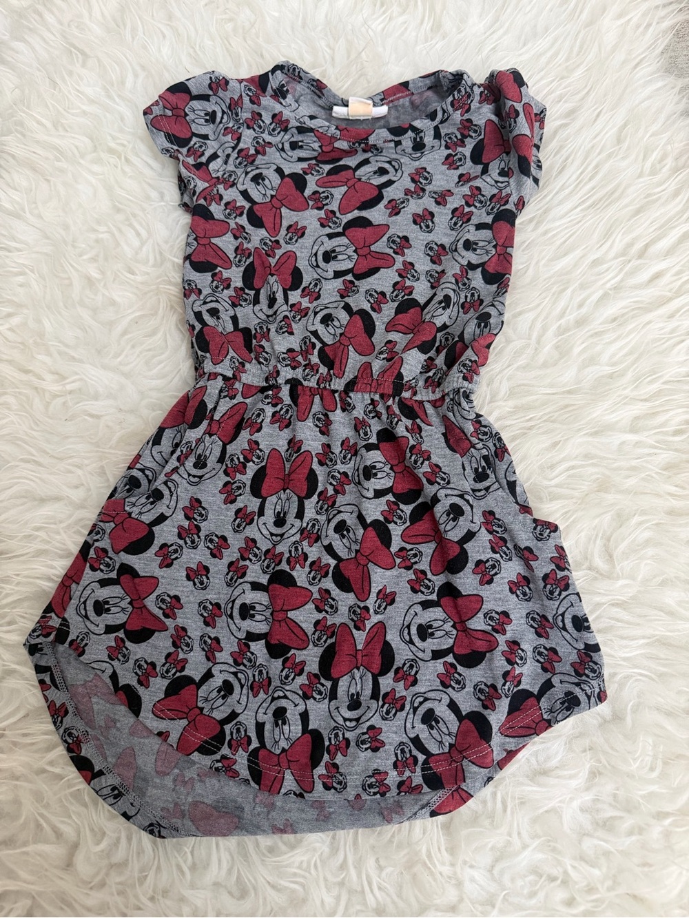 Lularoe Girls' Minnie Mouse Gray and Pink Bow Dress